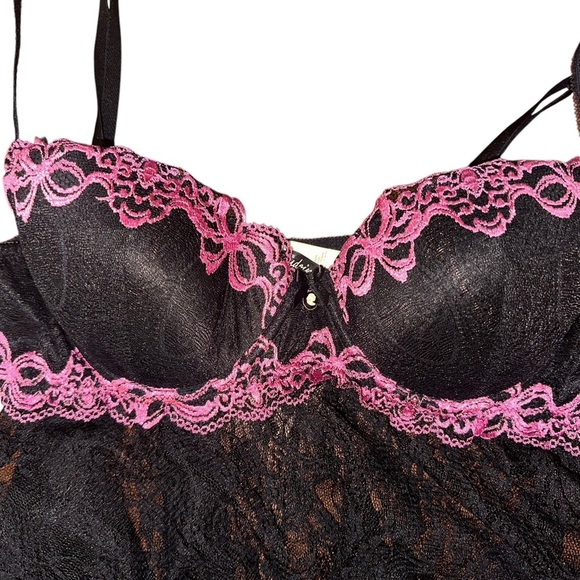VTG Y2K Boudoir Collection Black Lace Lingerie Babydoll Chemise ~ Sz L ~ NWOT - Picture 4 of 8